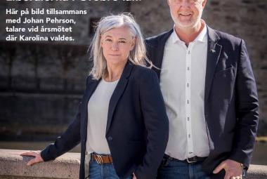 Karolina Wallström, ny ordförande Liberalernas länsförbund i Örebro län tillsammans med Liberalernas partiledare Johan Pehrson som inledde årsmötet med ett tal.